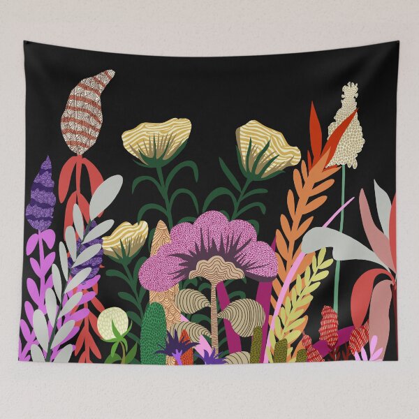 Item preview, Dark Garden, Eclectic Bold Floral Botanical Nature, Colorful Mystery Bohemian Flowers Plants designed and sold by 83oranges.com.