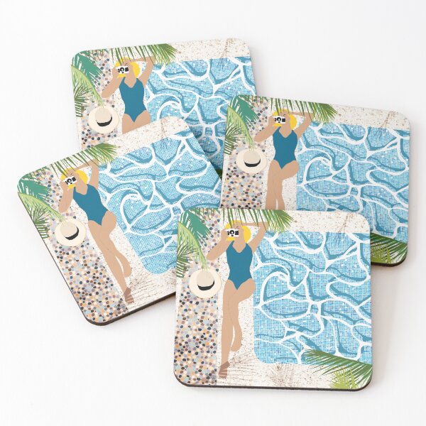 Item preview, Click, Summer Travel Poolside Swim, Moroccan Tiles Staycation Vacation Holiday, Bohemian Woman Swimsuit Fashion Pose designed and sold by 83oranges.com.