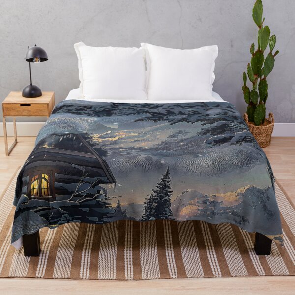 Item preview, a cozy cabin nestled deep within a snow-laden winter forest. designed and sold by CheerForGoods.