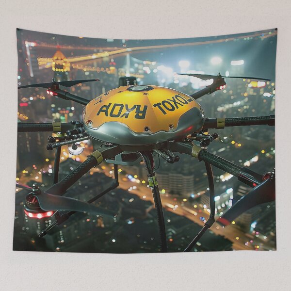 Item preview, captivating image showcases a high-tech aerial taxi drone. designed and sold by CheerForGoods.