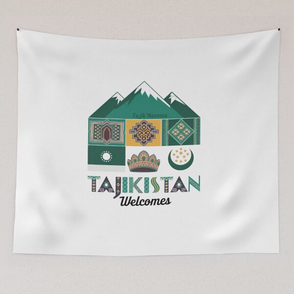 Item preview,  Tajikistan Welcomes Flag Map Dushanbe, Amu-daria River designed and sold by AnimalsDH305.