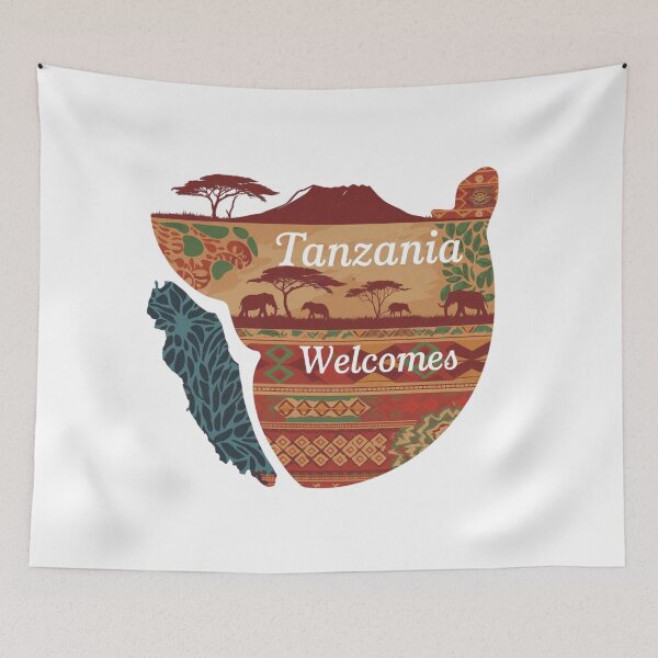 Item preview, Tanzania Welcomes Flag Map Kilimanjaro, Zanzibar, Lake Victoria, designed and sold by AnimalsDH305.