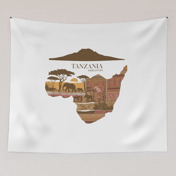 Item preview, Tanzania Welcomes Flag Map Kilimanjaro, Zanzibar, Lake Victoria, designed and sold by AnimalsDH305.
