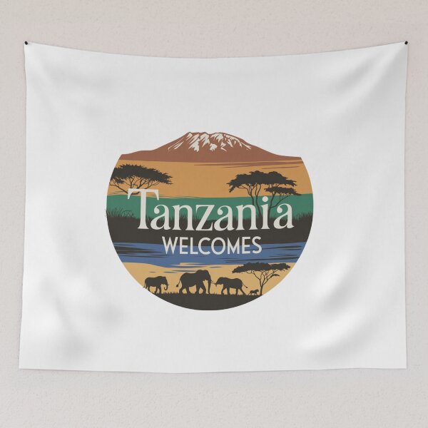 Item preview, Tanzania Welcomes Flag Map Kilimanjaro, Zanzibar, Lake Victoria, designed and sold by AnimalsDH305.