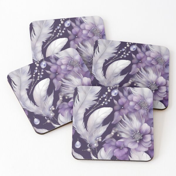 Item preview, Dark Purple White Feathers designed and sold by CalmnessbyChoice.