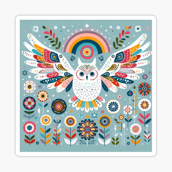 Item preview, Scandinavian Folk Art Barn Owl – Teal, Red, Yellow by heidiannemorris designed and sold by heidiannemorris.