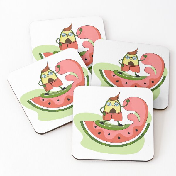 Item preview, Cute Watermelon Guy on the Summer Wave, Avocado on a surfboard designed and sold by IrynaDesign.