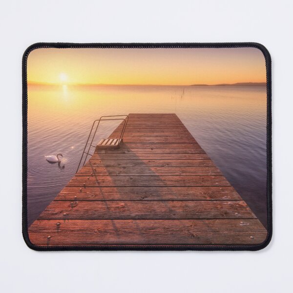 Item preview, Wooden pier on Lake Trasimeno and a swan at sunset. Umbria, Italy designed and sold by Stefano Orazzini.