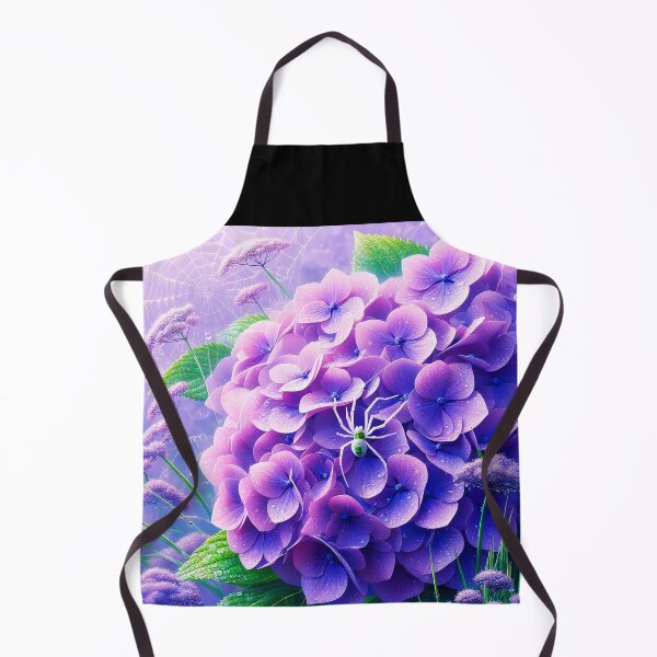 Item preview, Tiny white spider on purple hydrangea and white dew spiderweb realistic digitalart after rain raindrops designed and sold by EmeraldeaArt.