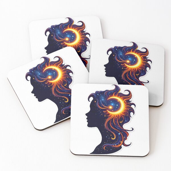 Item preview, Celestial Woman Silhouette – Sun, Moon & Galaxy Hair Art designed and sold by Thread-Verse.