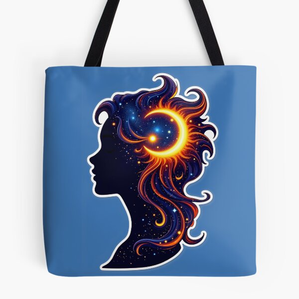 Item preview, Celestial Woman Silhouette – Sun, Moon & Galaxy Hair Art designed and sold by Thread-Verse.