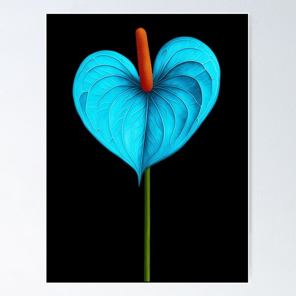 Item preview, Vibrant Blue Anthurium, Heart Shaped Laceleaf Flower. Vintage Botanical Illustration from Natural History, Tropical Minimalism designed and sold by MarikoDesignArt.