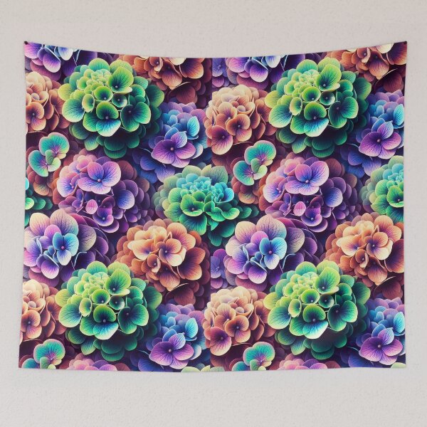 Item preview, Colorful multicolor hydrangeas as a photo pattern with petals closeup designed and sold by EmeraldeaArt.