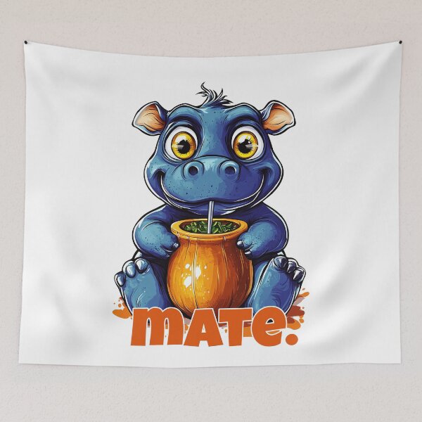 Item preview, Cute Blue Hippo Drinking Yerba Mate – Funny Mate Lover Design designed and sold by flamini.