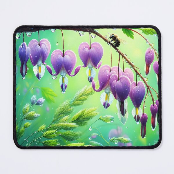 Item preview, Bee on dangling purple bellfower kind dew raindrops blooming grass aesthetic purple green realistic digitalart designed and sold by EmeraldeaArt.
