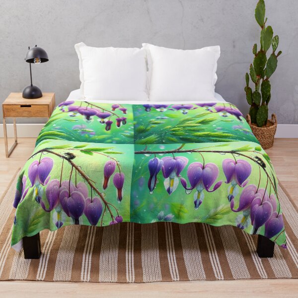 Item preview, Bee on dangling purple bellfower kind dew raindrops blooming grass aesthetic purple green realistic digitalart designed and sold by EmeraldeaArt.
