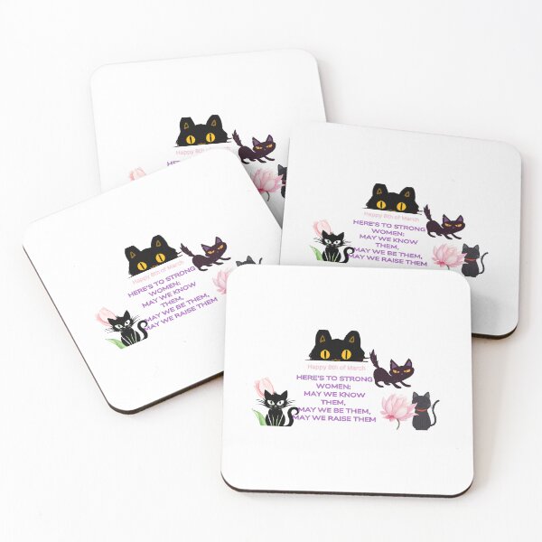 Item preview, Happy women's day with 4 black cat and flowers and meaningful words designed and sold by wallartofmio.