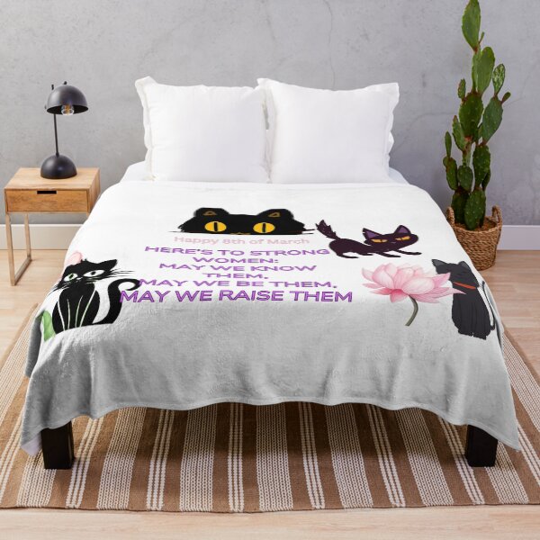 Item preview, Happy women's day with 4 black cat and flowers and meaningful words designed and sold by wallartofmio.