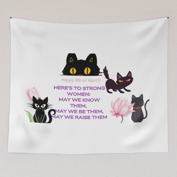 Item preview, Happy women's day with 4 black cat and flowers and meaningful words designed and sold by wallartofmio.