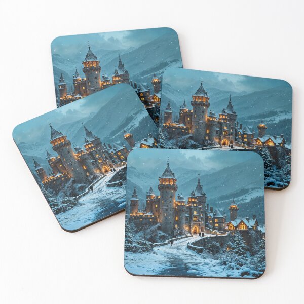 Item preview, Illuminated castle in the winter forest designed and sold by Palatinasart.