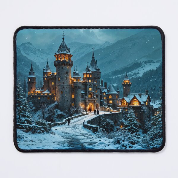 Item preview, Illuminated castle in the winter forest designed and sold by Palatinasart.