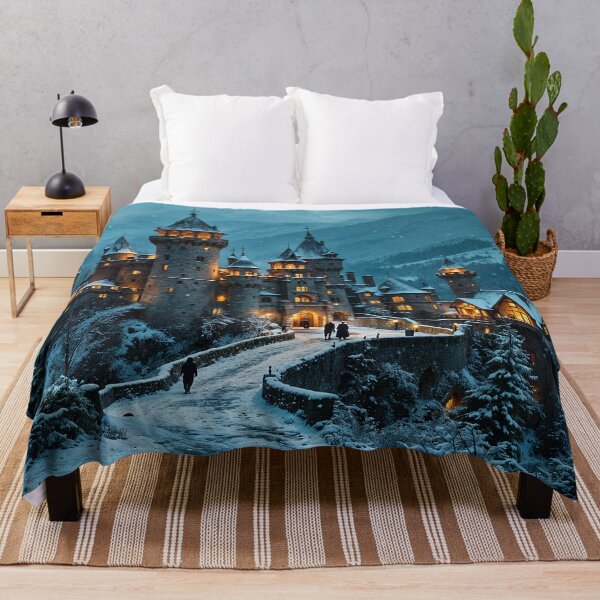 Item preview, Illuminated castle in the winter forest designed and sold by Palatinasart.