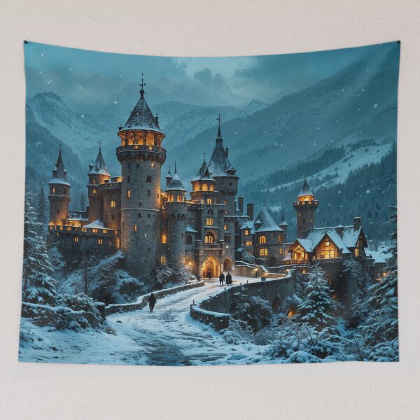 Item preview, Illuminated castle in the winter forest designed and sold by Palatinasart.