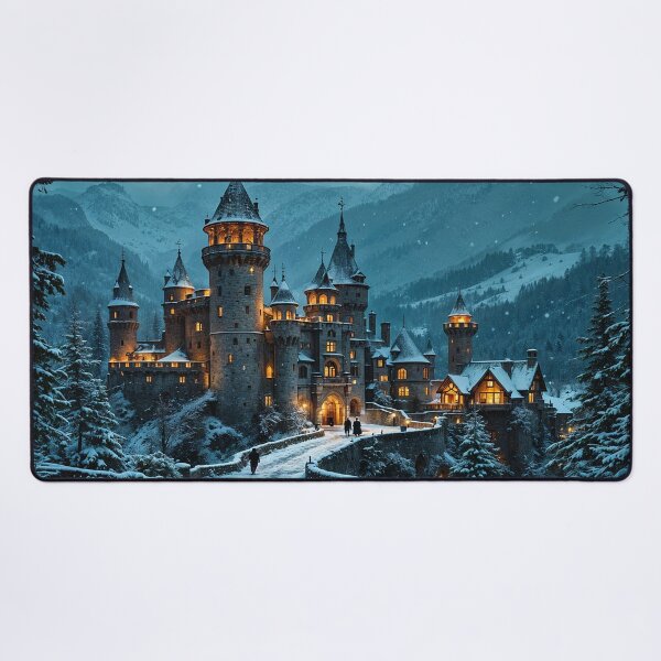 Item preview, Illuminated castle in the winter forest designed and sold by Palatinasart.