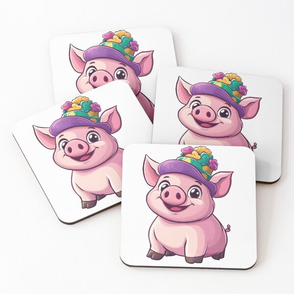 Artikelvorschau, Fröhliches Schwein mit bunter Mütze und festlichem Look entworfen und verkauft von IceFlowerArt.