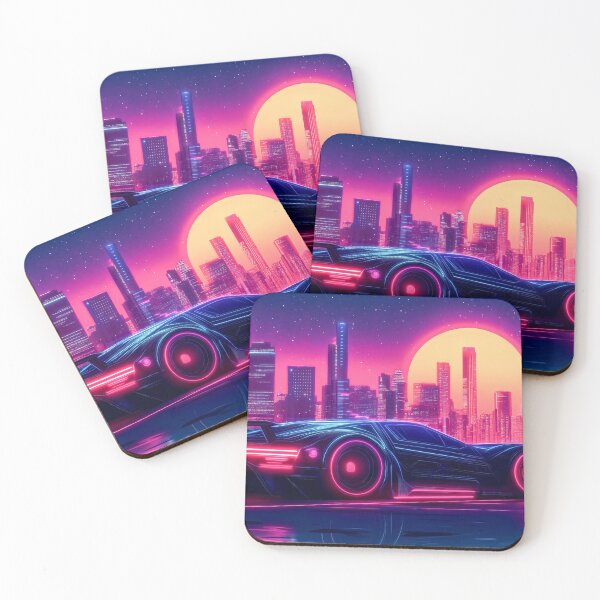 Item preview, Retro Futuristic Super Car Cityscape (80's Synthwave) designed and sold by AdamesArtStudio.