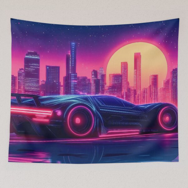 Item preview, Retro Futuristic Super Car Cityscape (80's Synthwave) designed and sold by AdamesArtStudio.