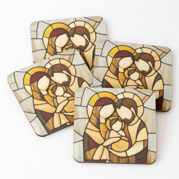 Item preview, Stained Glass Holy Family in Beige Brown Minimalist Style designed and sold by AdamesArtStudio.