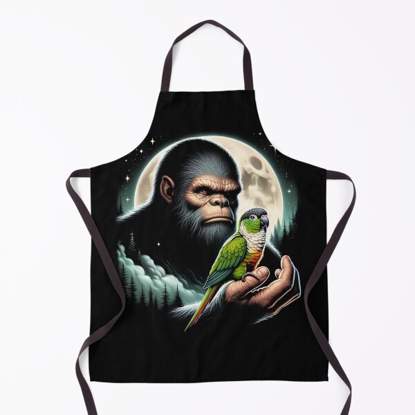 Aperçu de l'œuvre Bigfoot Sasquatch Green Cheek Conure Perroquet Propriétaire Amant Pleine Lune créée et vendue par Kimberley King Art King Art.