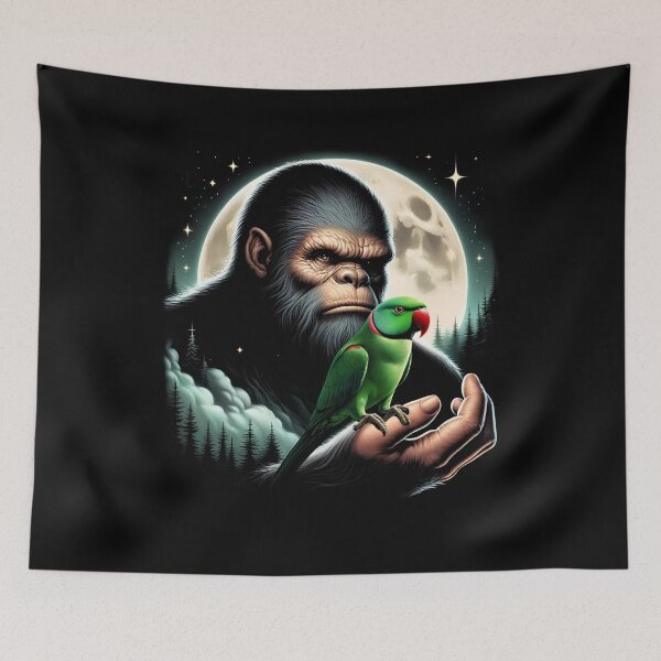 Item preview, Bigfoot Sasquatch Indian Ringneck Parrot Owner Lover Full Moon designed and sold by Kimberley King Art  King Art.