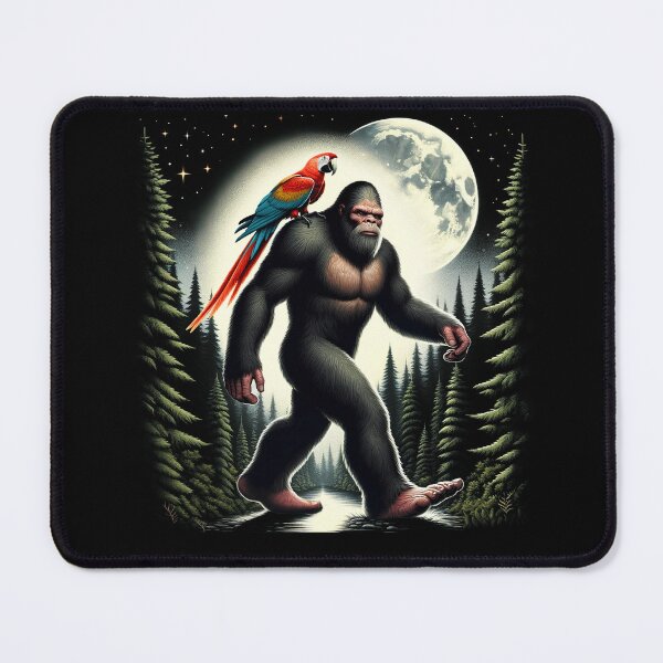 Item preview, Bigfoot Sasquatch Scarlet Macaw Parrot Owner Lover Full Moon designed and sold by Kimberley King Art  King Art.
