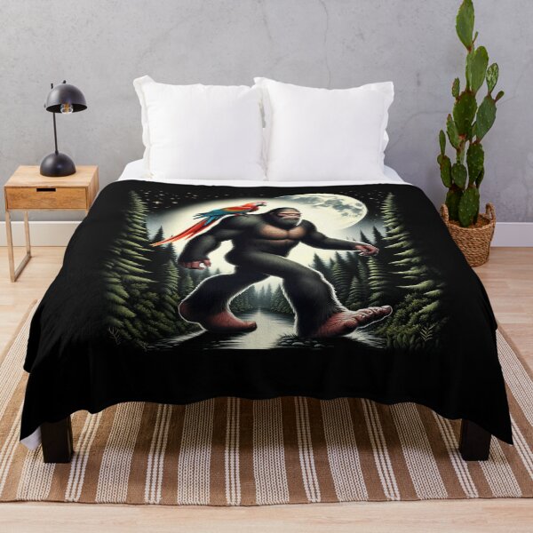 Item preview, Bigfoot Sasquatch Scarlet Macaw Parrot Owner Lover Full Moon designed and sold by Kimberley King Art  King Art.