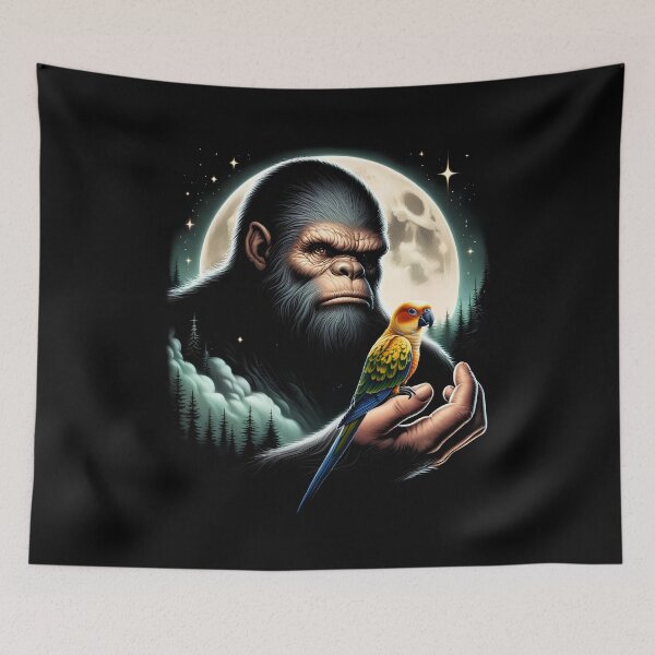 Item preview, Bigfoot Sasquatch Sun Conure Parrot Owner Lover Full Moon designed and sold by Kimberley King Art  King Art.