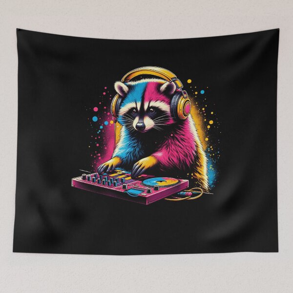 Item preview, Raccoon DJ DJing EDM Funky Dance Club designed and sold by Kimberley King Art  King Art.
