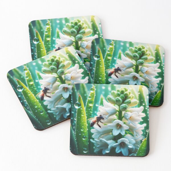 Item preview, Bee on white hyjacinth dew raindrops aesthetic garden art designed and sold by EmeraldeaArt.