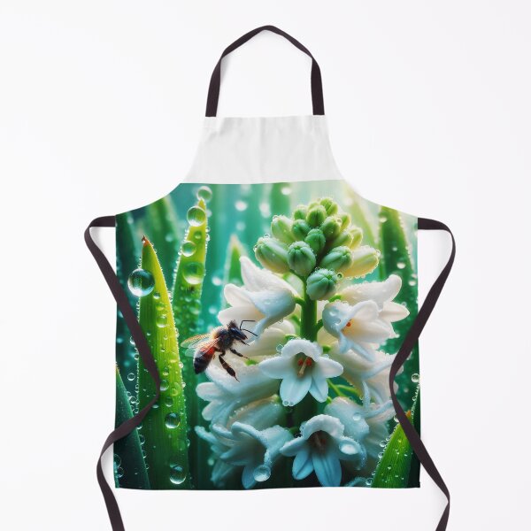Item preview, Bee on white hyjacinth dew raindrops aesthetic garden art designed and sold by EmeraldeaArt.