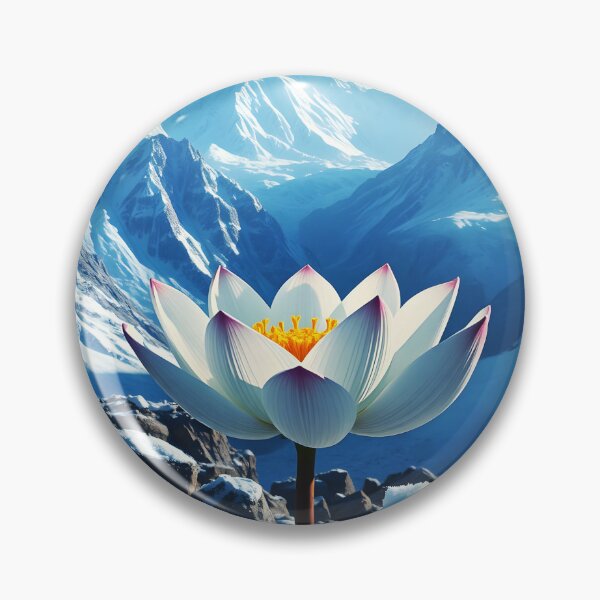Item preview, Blooming snow lotus on mointain top among rocks and snowy alpine backdrop bright blue sky digitalart designed and sold by EmeraldeaArt.