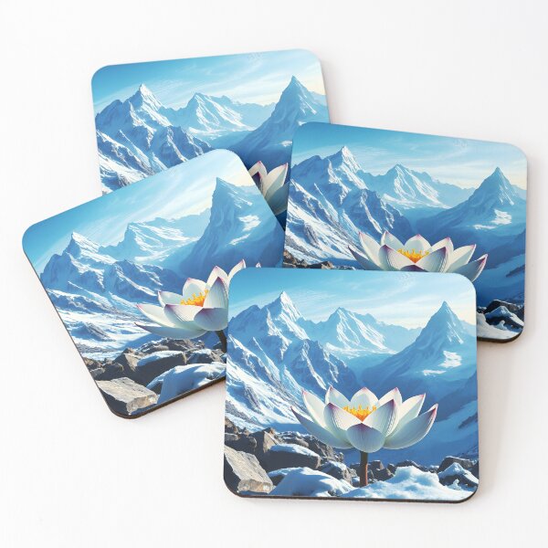Item preview, Blooming snow lotus on mointain top among rocks and snowy alpine backdrop bright blue sky digitalart designed and sold by EmeraldeaArt.