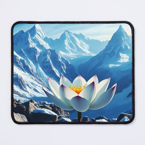 Item preview, Blooming snow lotus on mointain top among rocks and snowy alpine backdrop bright blue sky digitalart designed and sold by EmeraldeaArt.