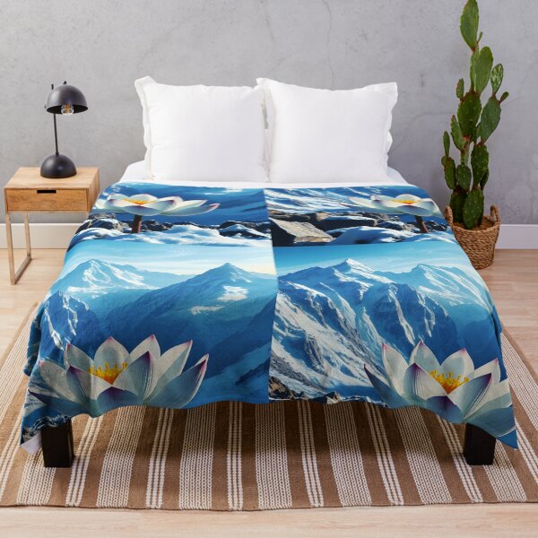 Item preview, Blooming snow lotus on mointain top among rocks and snowy alpine backdrop bright blue sky digitalart designed and sold by EmeraldeaArt.