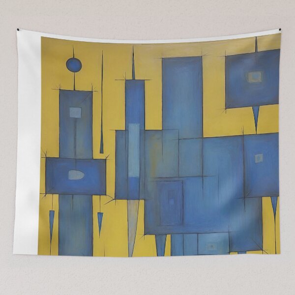 Item preview, 4668 abstract geometric blue yellow shape rectangle triangle contrast designed and sold by j5rson.