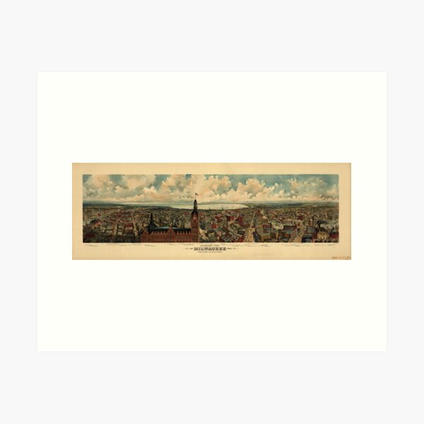 Item preview, Panoramic view of Milwaukee, Wis. taken from the city hall tower (1898) designed and sold by vintageskylines/vintagemaps.