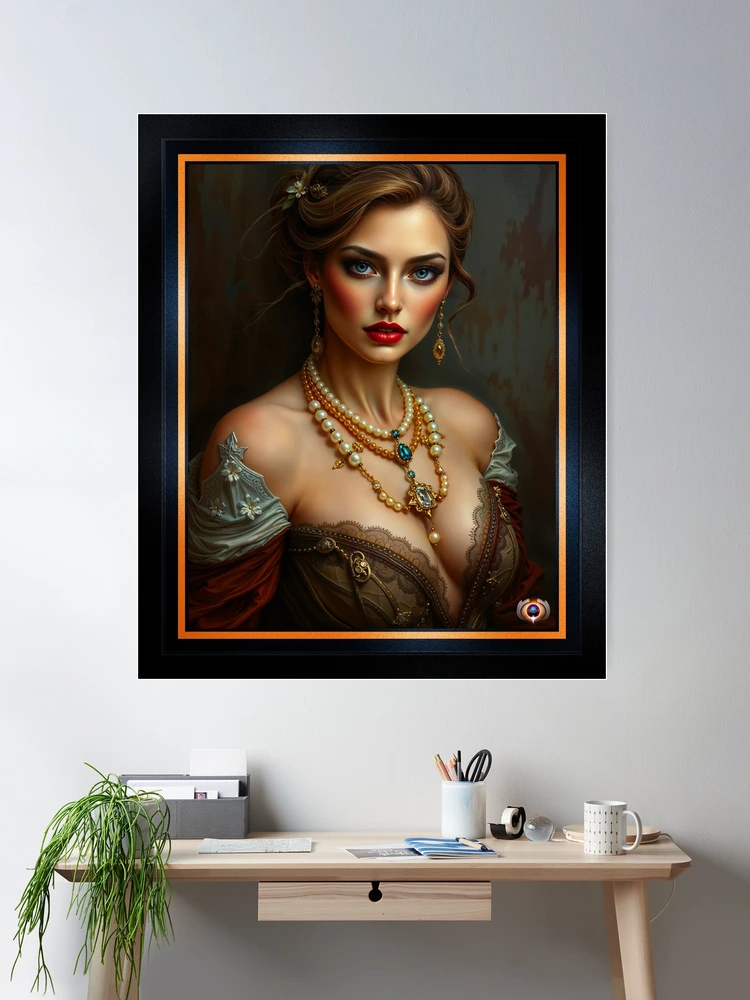 Portrait Of The Elegant Isabella Adriana Wearing Luxurious Jewelry Captivating AI Concept Art by Xzendor7 Room Decor Poster Art Print