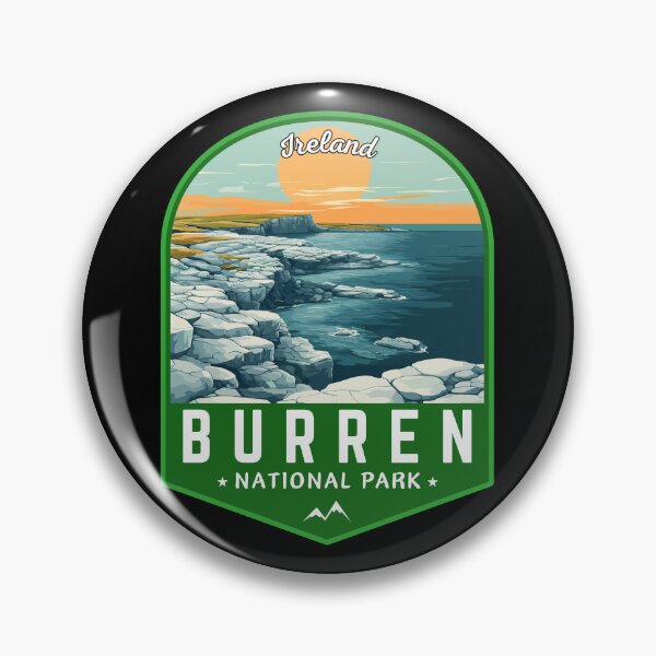 Artikelvorschau, Burren Nationalpark in Irland Retro Reisekunst Emblem entworfen und verkauft von MaateoDesign.