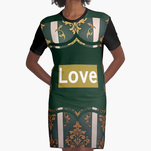 Item preview, Matte Emerald Green Striped "Love" Gold Ombre Damask designed and sold by DesignsByPrnces.
