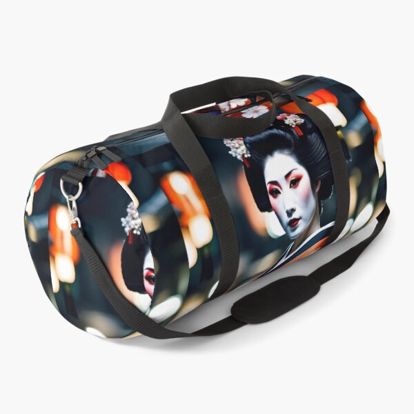 Item preview, Beautiful Japanese geisha in mystic night scene, green silk kimono, traditional red eye make up,cherry blossom, sakura, hanami designed and sold by Coolparrotgirl.